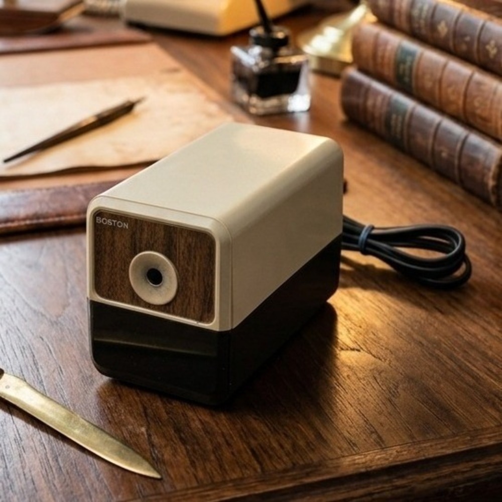 Vintage Boston Electric Pencil Sharpener Model 18 Wood Grain Beige Hunt Mfg Co